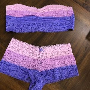 NWOT VS Pink lace bandeau + boy short set (M/L)